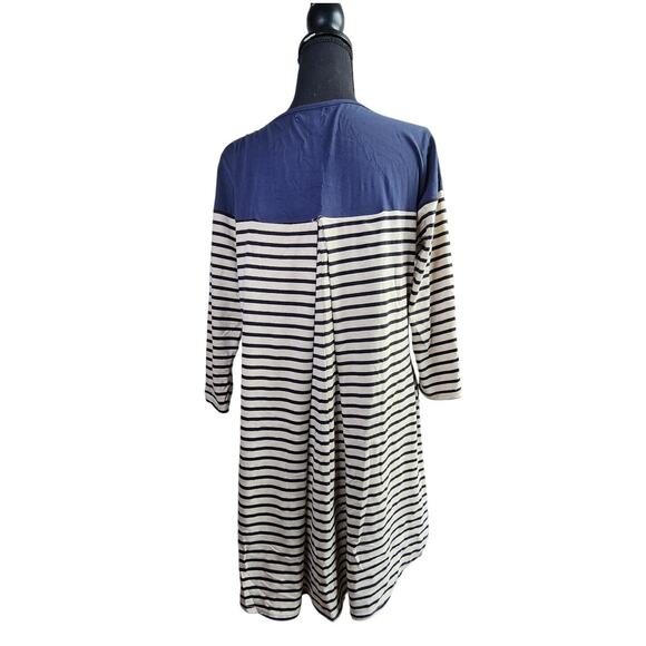 🦃 Umgee Navy Cream Striped Casual Comfort Knit Dress 3/4 Sleeves Size Large - Picture 2 of 9